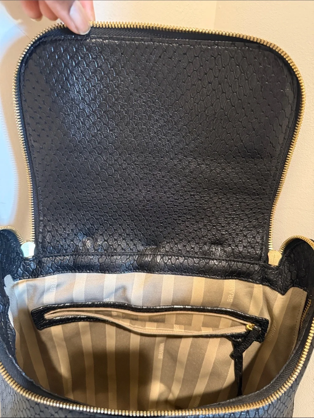 Brahmin Black Textured One Of A Kind Vintage Backpack with Gold Hardware